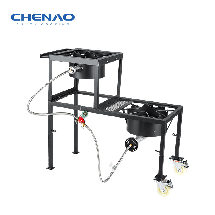 Portable Dual-Burner Propane 31-Inch Patio Cart outdoor Trolley Gas Stove