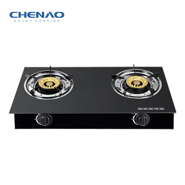 Gas Stove Tempered Glass -2 Burner 100mm cast iron cap