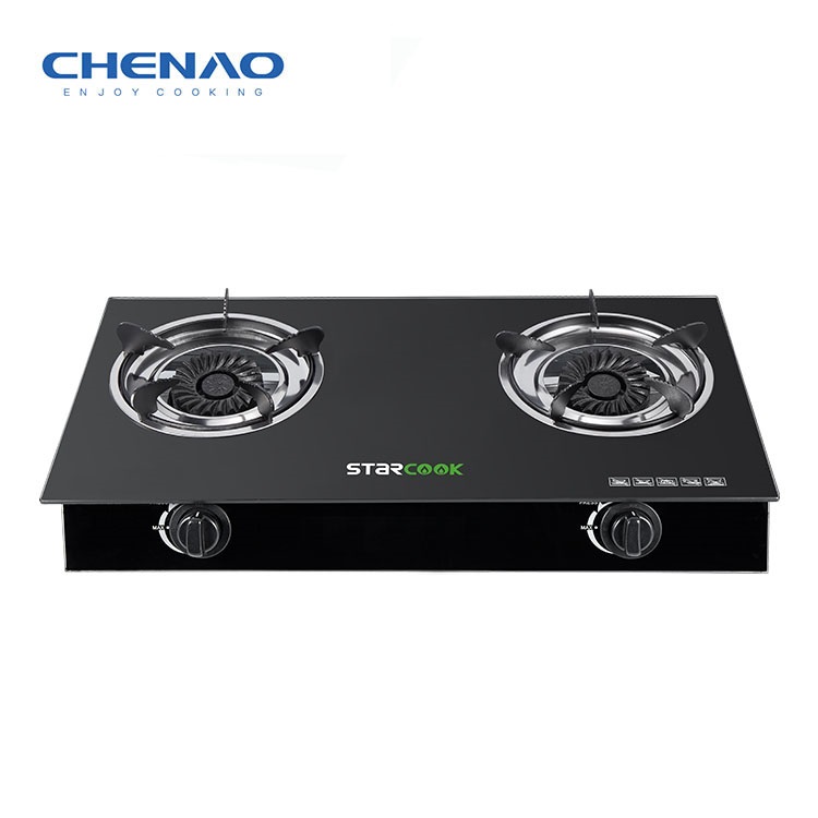 Gas Stove Tempered Glass -2 Burner 90mm cast iron cap