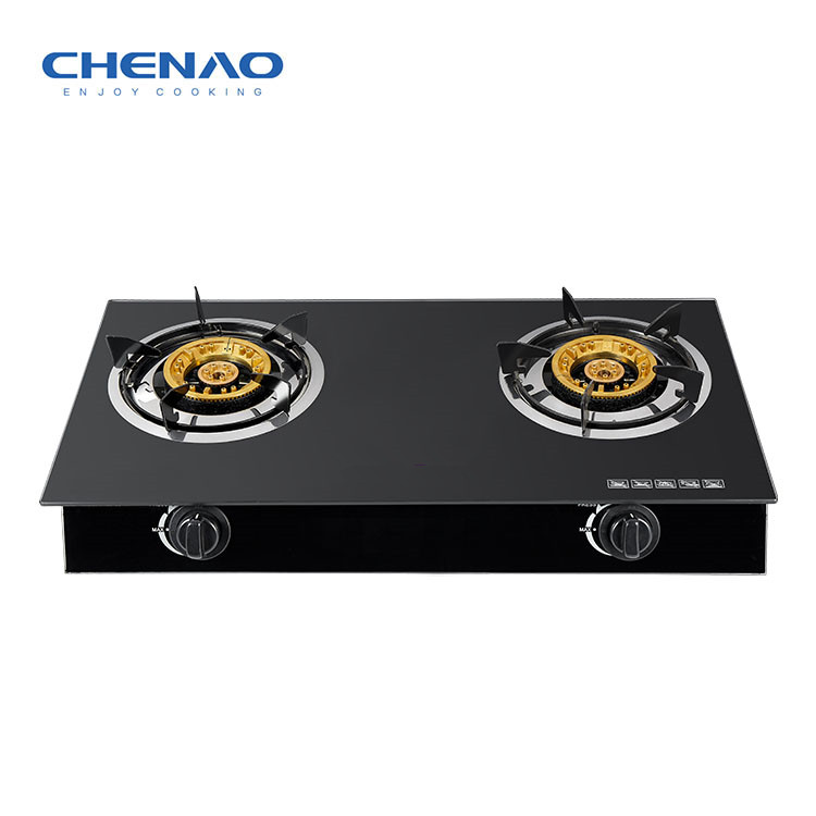 Gas Stove Tempered Glass -2 Burner 130mm cast iron cap